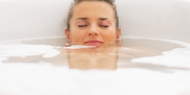 Detox Bath Young Woman Laying Under Water In Bathtub