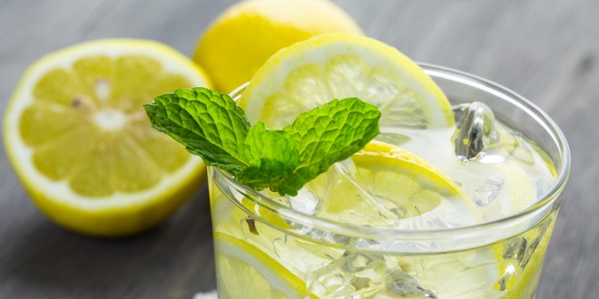Infused Detox water with fresh lemon and ice.